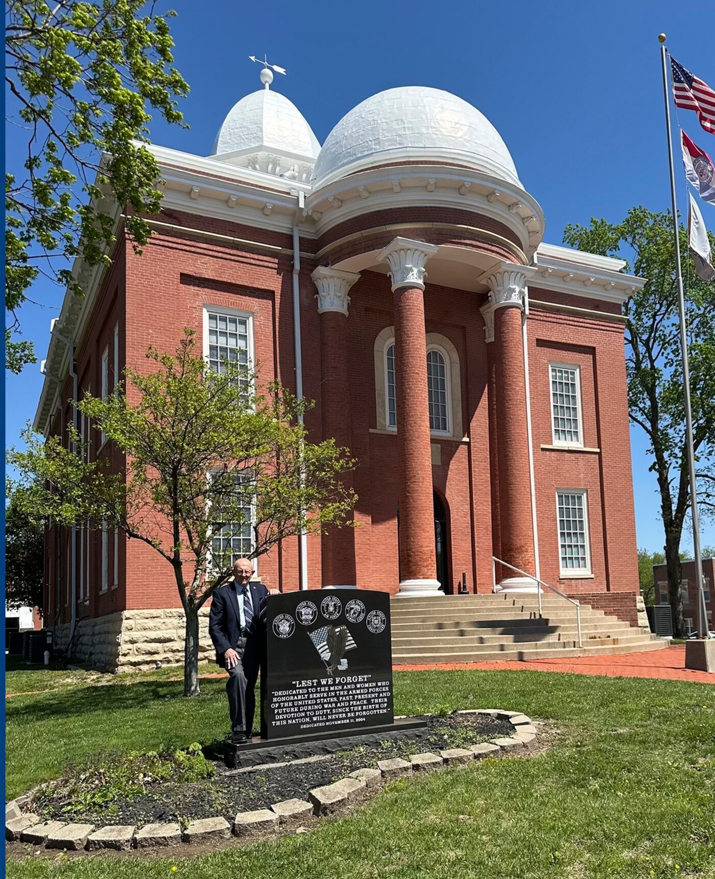 Roger Korenberg at the &ldquo;Lest We Forget&rdquo; veterans memorial outside the Moniteau County Courthouse in California, Missouri