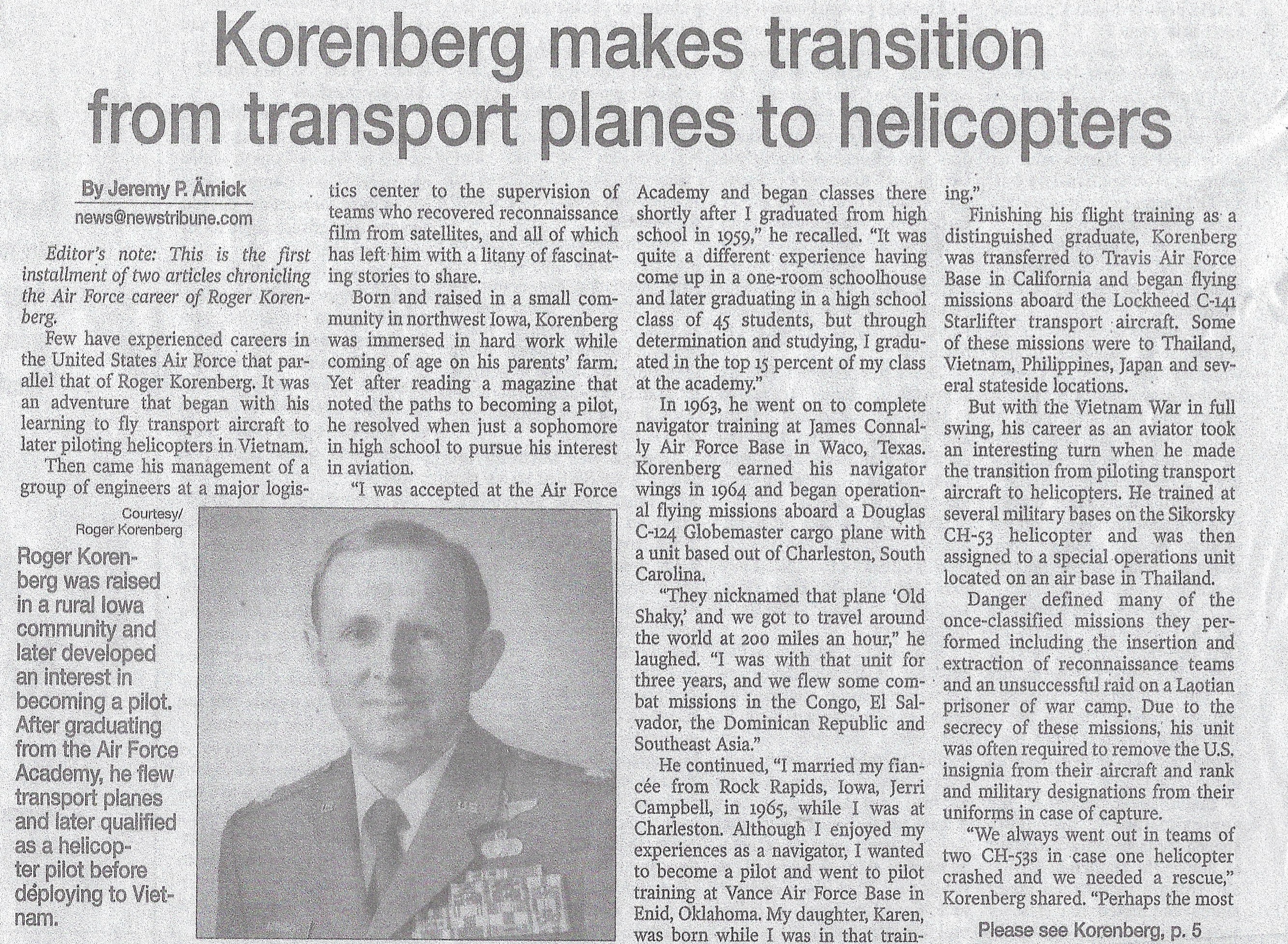 News article: Korenberg makes transition from transport planes to helicopters, page 1